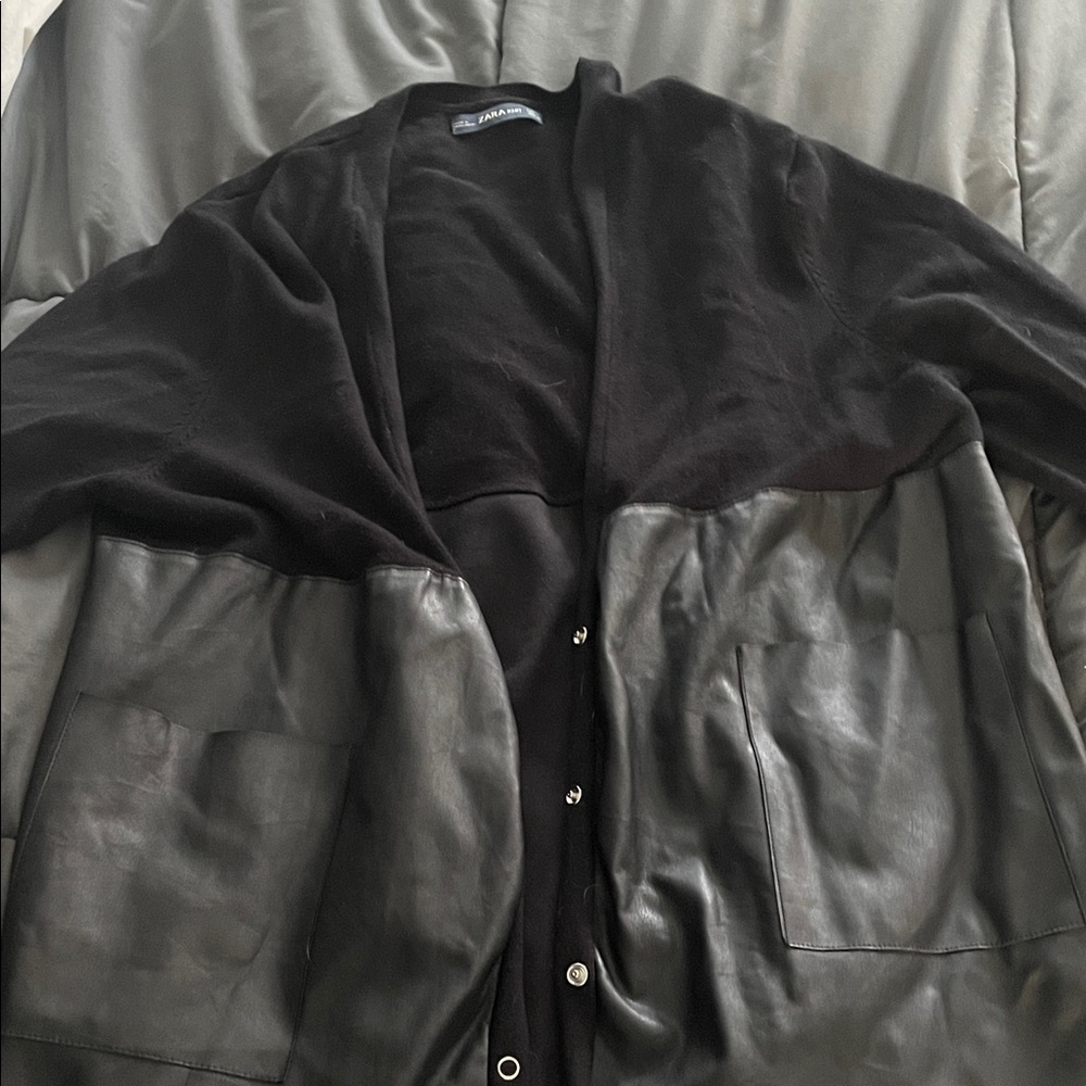 Zara Black Cardigan with Vegan Leather Detail